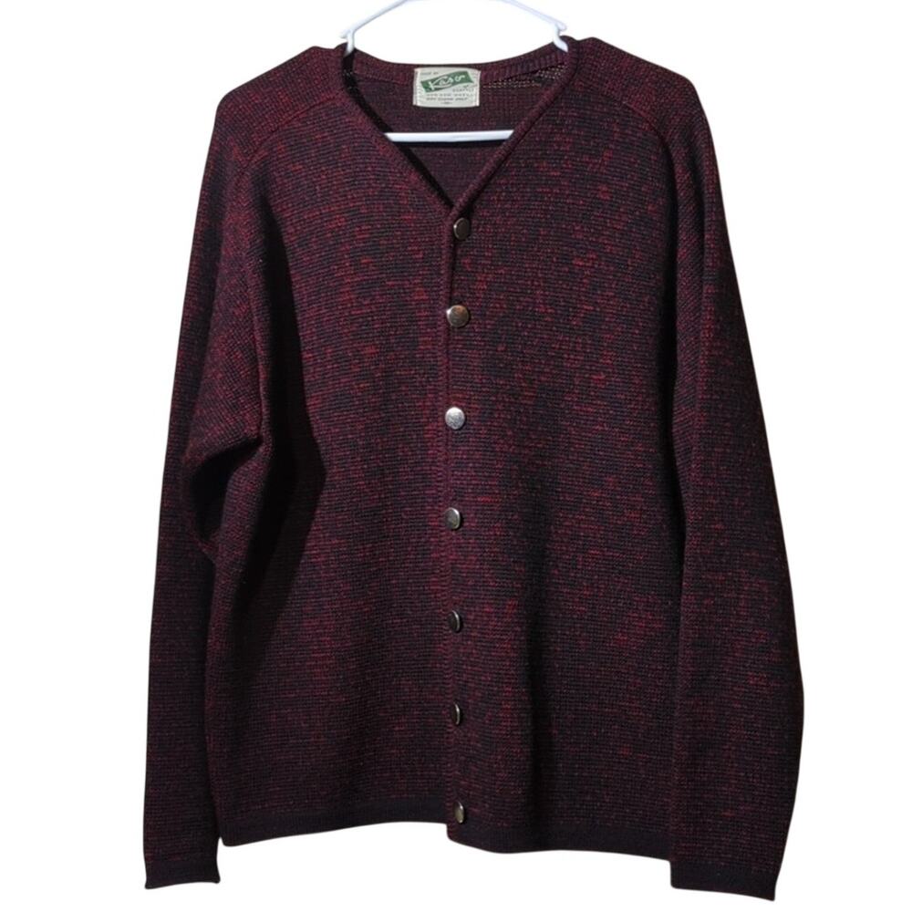 Kaso Vintage Worsted Wool Red/Black Sweater with Silver Buttons Women's Size M